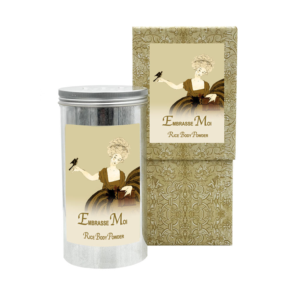 Embrasse Moi Rice Body Powder in an Aluminum Canister