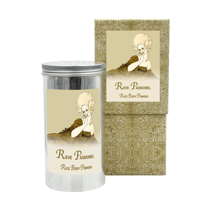 Reve Passionel Rice Body Powder in an Aluminum Canister